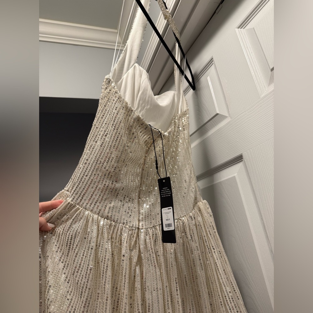 Fashion Nova Ivory Sequin Mini Dress